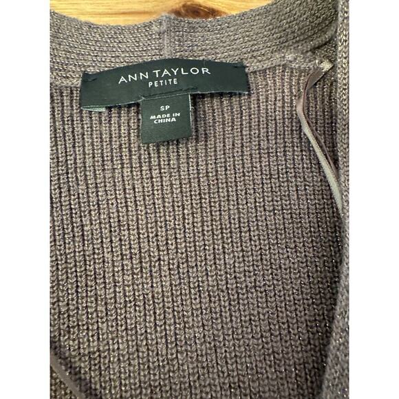 Ann Taylor Petite Cardigan Long Style Brown with Metallic Sparkle Size Small - Picture 5 of 6